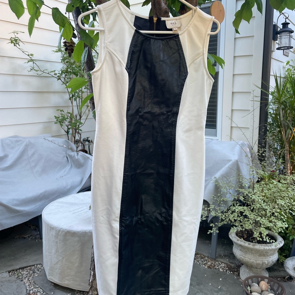 White and black leather dress